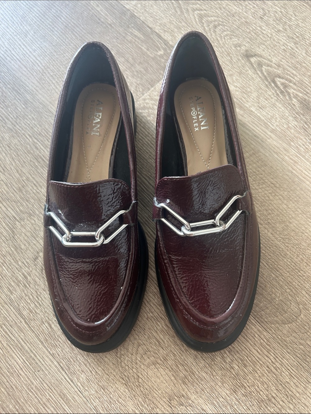 Alfani Patent Leather Loafers in Deep Wine with Silver Chain